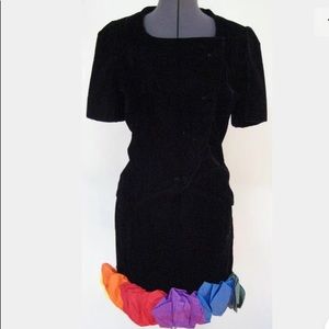 HANDMADE VINTAGE 1980s BLACK VELVET SKIRT SUIT JACKET RAINBOW 4 6 GAY PRIDE OOAK